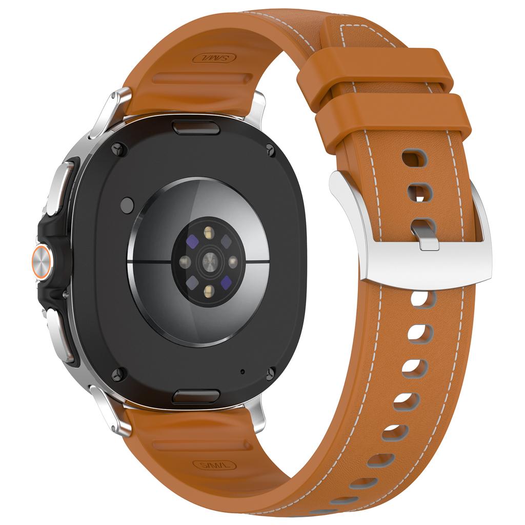 Leather Coated Silicone Strap for Samsung Galaxy Watch8 Classic 46mm/Watch8 44mm/40mm Watch Band with Stainless Steel Buckle