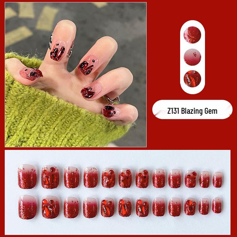 

Накладные ногти класса люкс «Красный бриллиант», стиль Вэнь Цзинлин