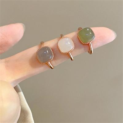 Vintage Sztuczny Jade Kwadratowy Pierścień Jesień Zima Chiński Styl Kryształowy Geometryczny Pierścień Na Palec Dla Kobiet Biżuteria Modna