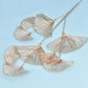 (Warehouse Folded Shipping) 68CM Simulation Plastic Mesh Pattern 3 Forked Golden Fan Shaped Ginkgo Leaf (White and