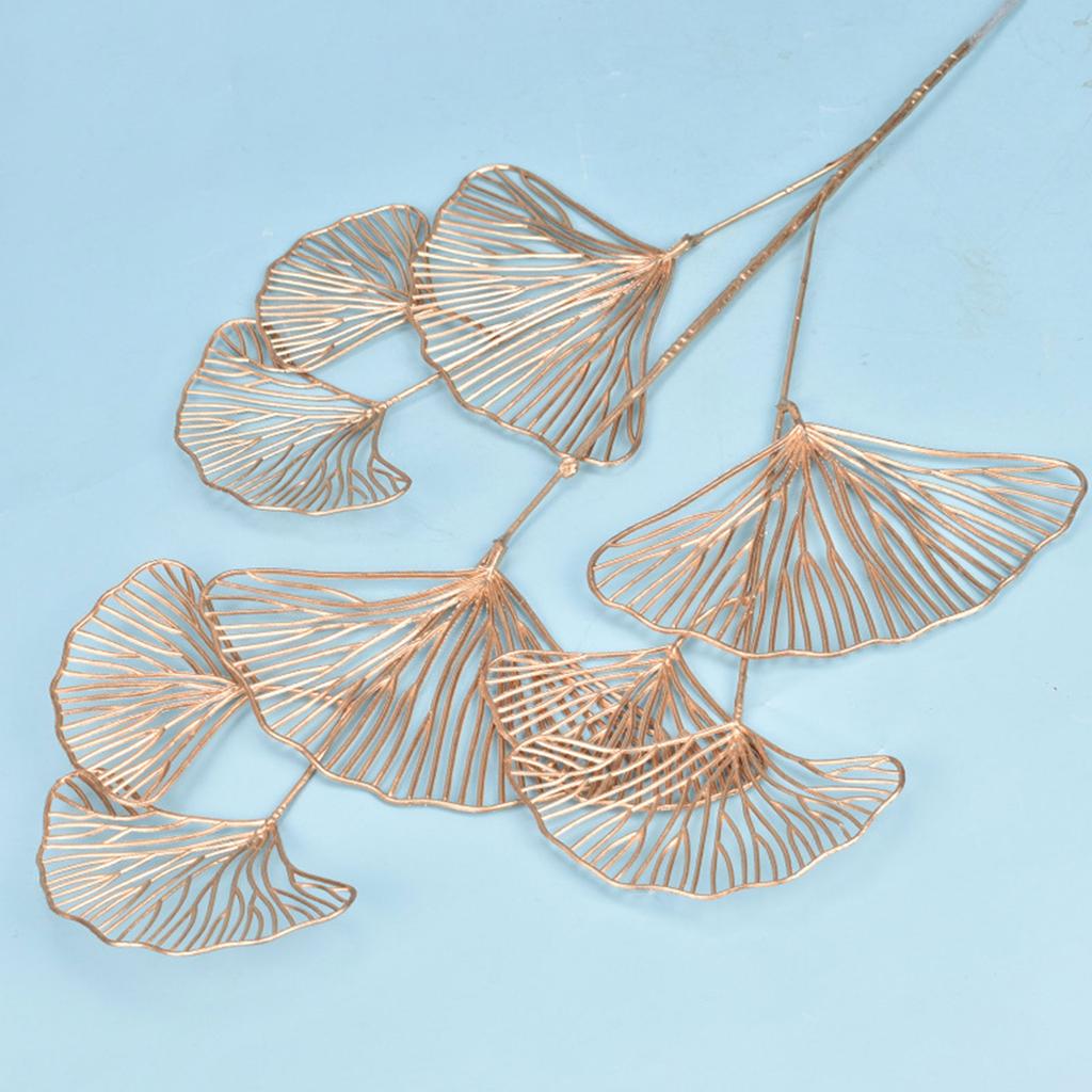 (Warehouse Folded Shipping) 68CM Simulation Plastic Mesh Pattern 3 Forked Golden Fan Shaped Ginkgo Leaf (White and