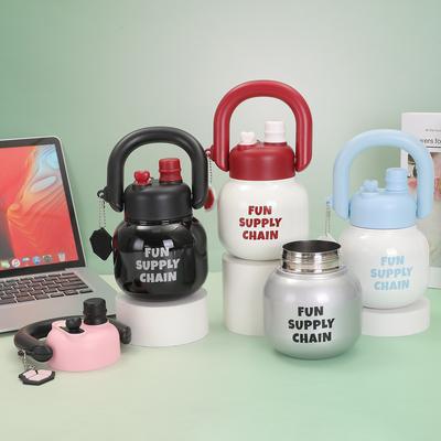 The New Double Drinking Mouth Carrying Pot Portable Girls Summer High Appearance Level Large Capacity Straw Big Belly Cup Portable Thermos Cup