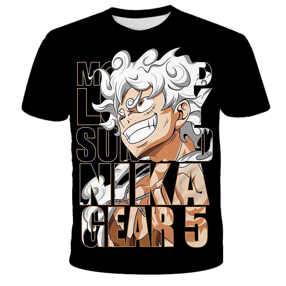 Children's Anime One Piece Luffy 3D Digital Printed Boys' Street Trendy Round Neck Short Sleeved T-shirt