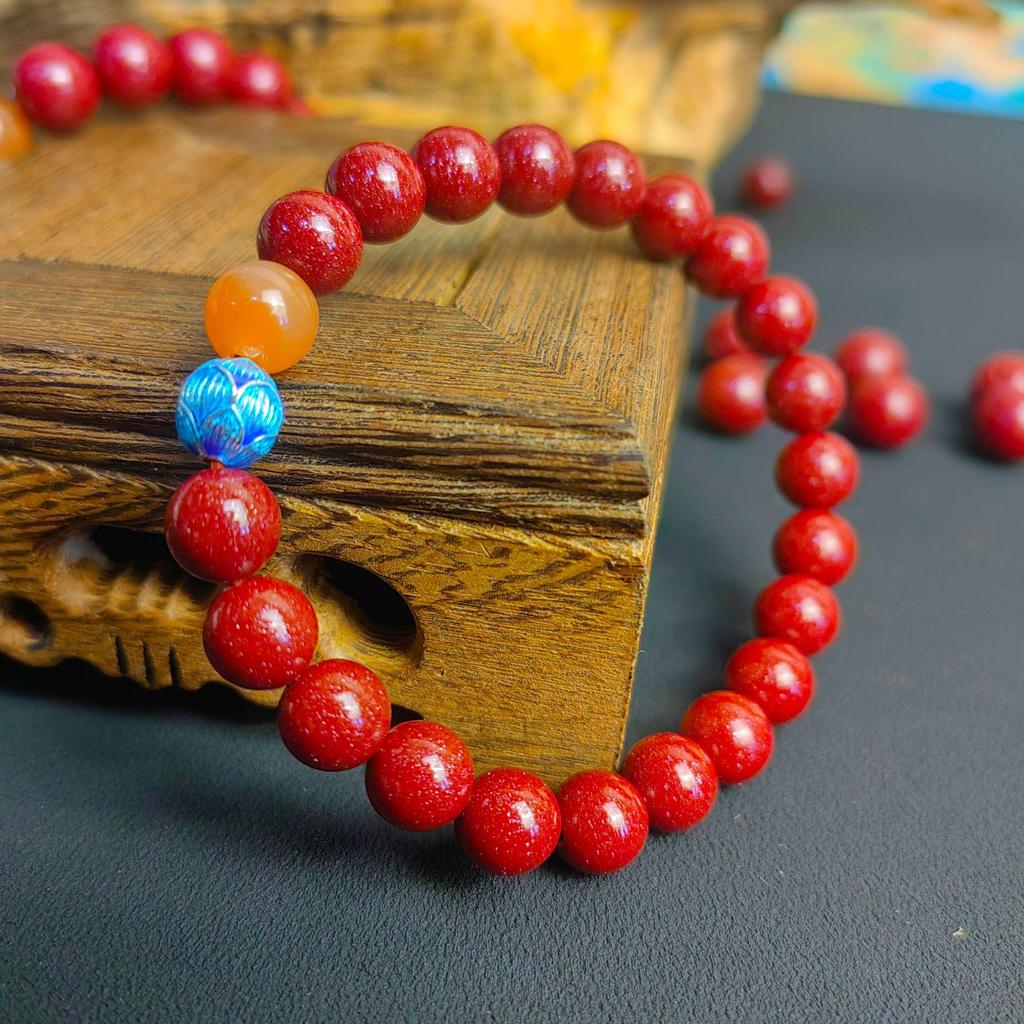 Tri-Color Lotus Bracelet with Faceted Beads: Purple Gold Sand, Cinnabar, Red, Orange, Blue for Women