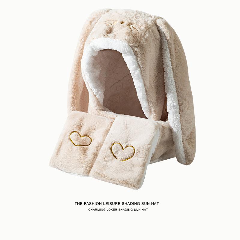 Conjunto de tres piezas de gorro, bufanda y guantes de oso grueso y lindo para mujer, cálido de felpa para otoño e invierno, gorro y bufanda integrados