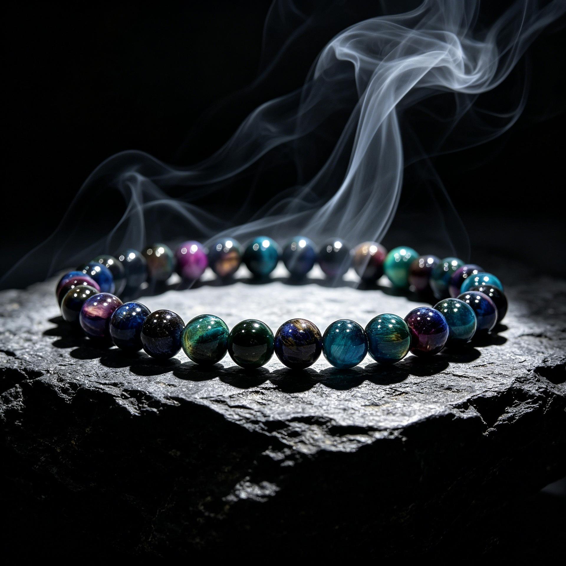 Handstring Galaxy Tiger Eye Stone Beaded Bracelet, Retro Dark Style Elastic Bracelet