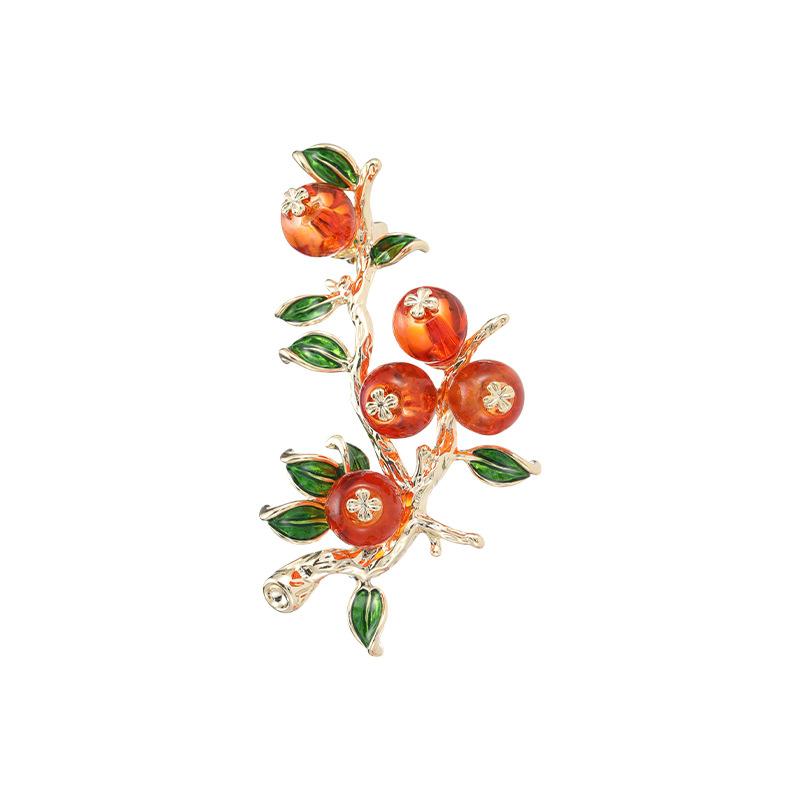 Chinese persimmon persimmon Ruyi brooch female personality creative design temperament corsage suit coat glazed pin accessories