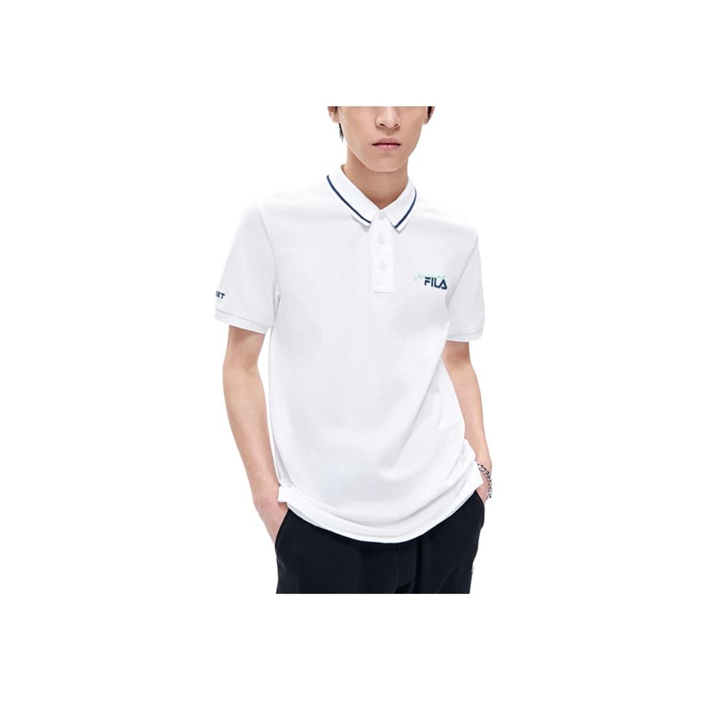 FILA Fusion Sports Leisure Knitted Short Sleeve Polo Shirt Men tops Standard-White T11M223101FWT