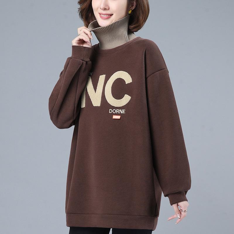 

Женский флисовый свитшот с высоким воротником - средней длины, большого размера, свободного кроя, зимнее пальто 2024 XL (suitable for 130-145 jin) коричневый/кофейный