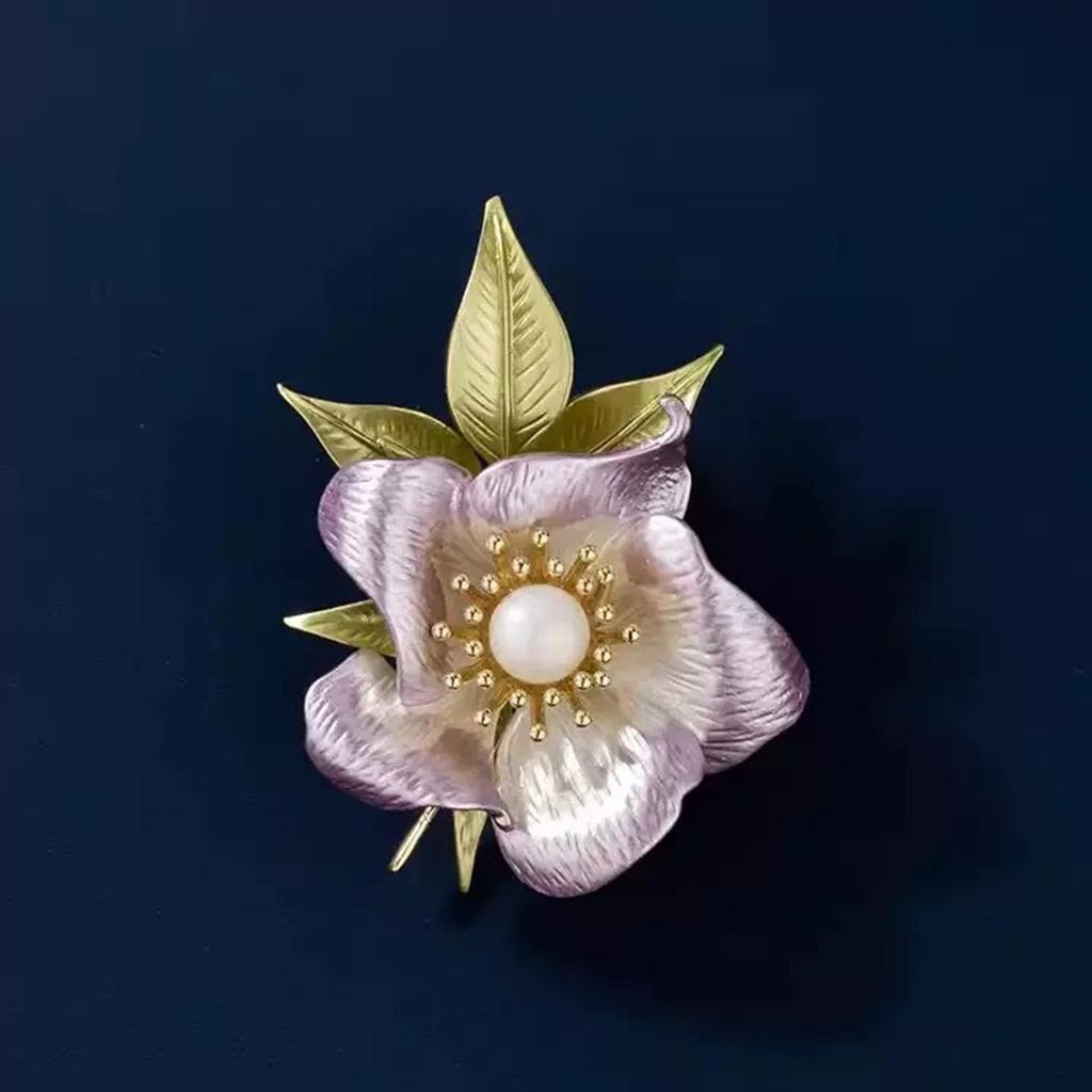 Hand Painted Floral Brooch Elegant Design Safety Lapel Pin Clothing Decoration for Formal Gatherings Daily Wear