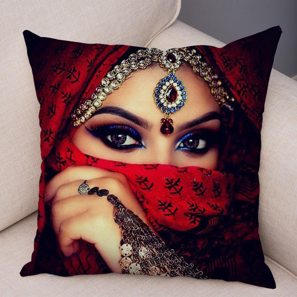 Beautiful Lady Pillow Case Decor Colorful Masked Woman Pillowcase Super Soft Plush Cushion Cover for Sofa Home Car Xcm