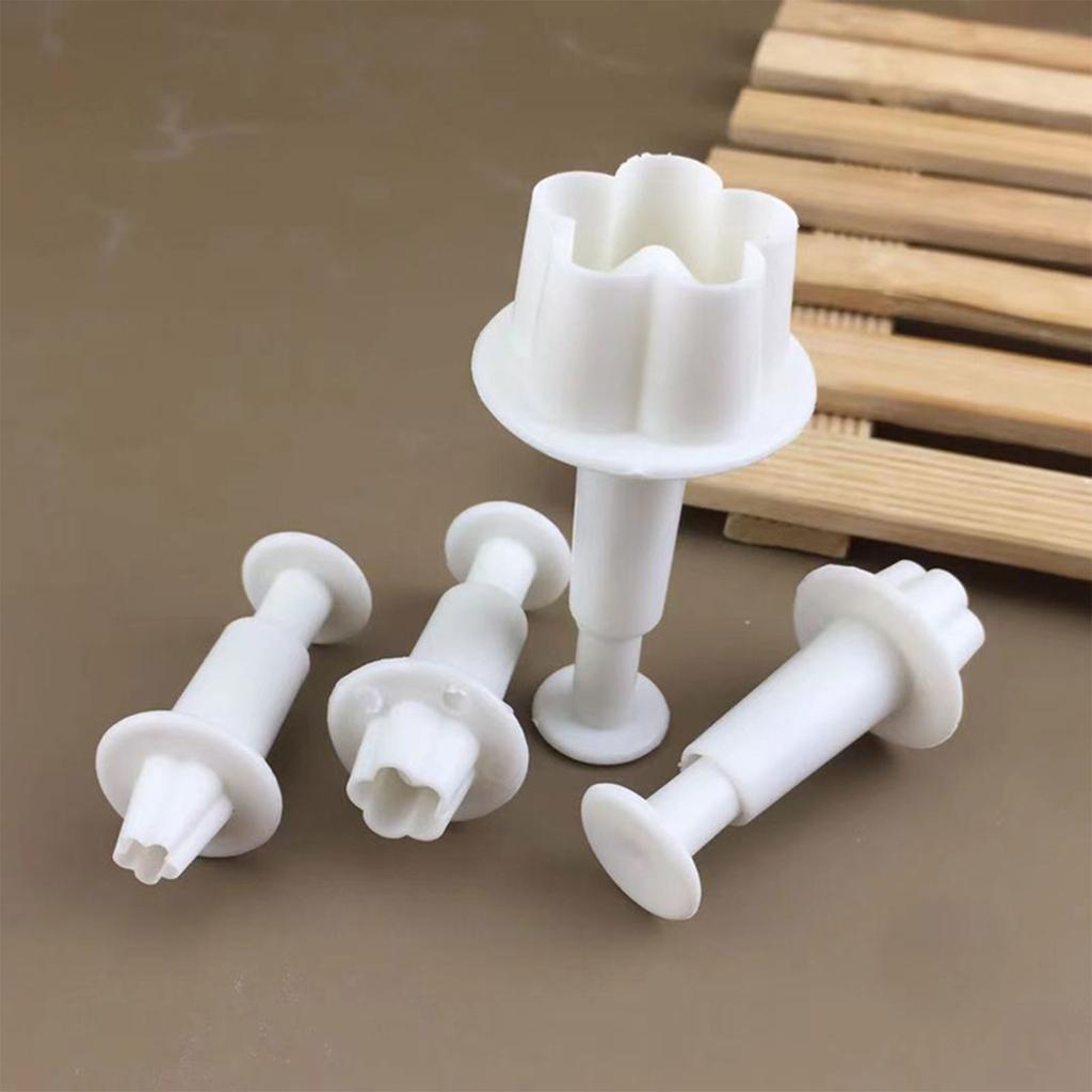 4Pcs/Set Flower Plunger Fondant Cutter Sugarcraft Cake Decorating Tools DIY Cookie Stamper Baking Accessories Round