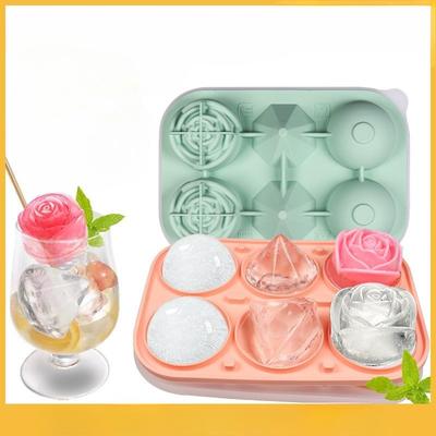 Silicone Square and Round Ice Cube Trays for Freezer Sphere Rose Diamond Ice Molds for Whiskey Cocktails & DIY