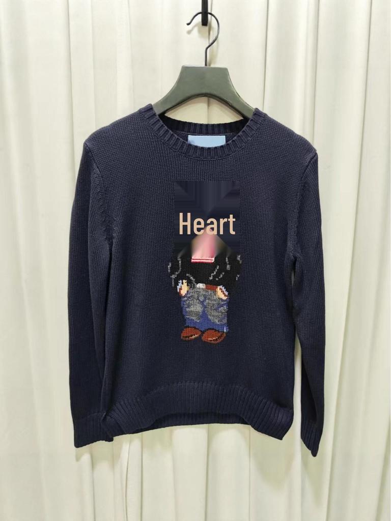 2025 R.L Wool Blend Cartoon Bear Round Neck Sweater - Women's Autumn/Winter Versatile Embroidered Style