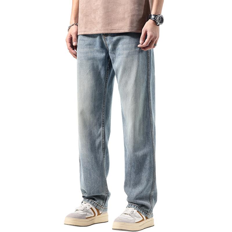 Elastische, locker sitzende Jeans mit geradem Bein für Herren mit weitem Bein, große Freizeithose für Herren, vielseitige und trendige Herrenhose für Frühling/Sommer