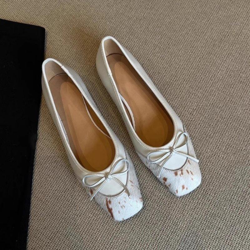 Fashion Women's Fashion Flat Shoes Summer New Square Head Shallow Mouth Butterfly Knot Splicing Soft Sole Non-slip Shoes