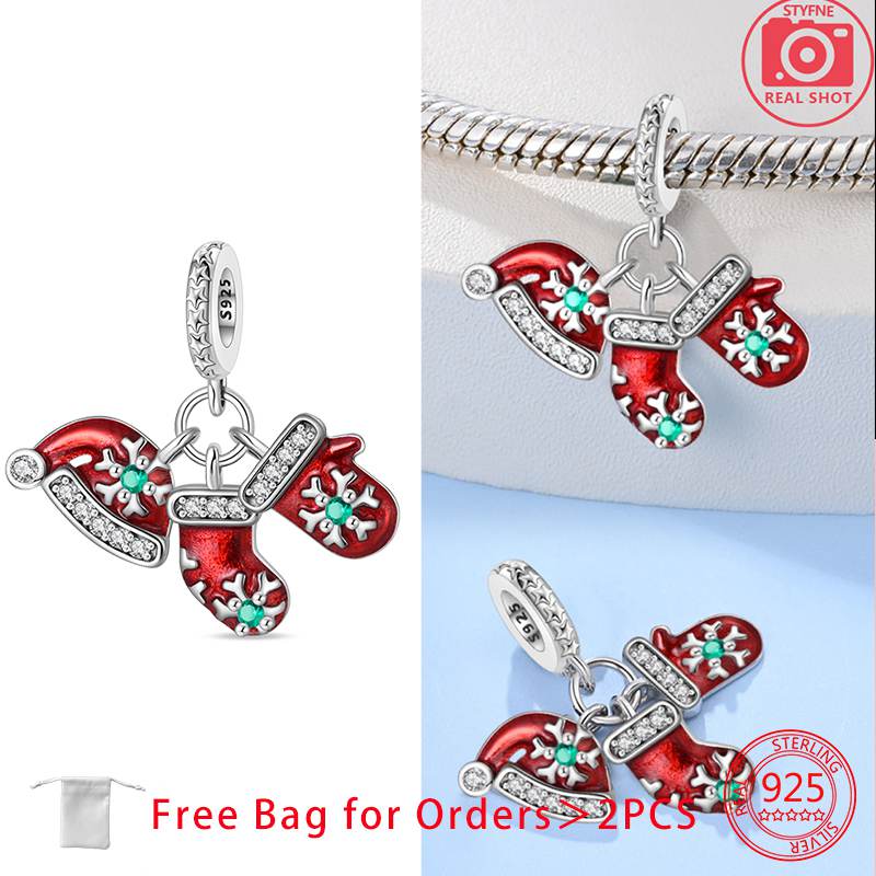Charms Christmas Series Christmas Hat Socks Bell Snowman Copper Beads Pendant Women Original Bracelet Diy Christmas Gift