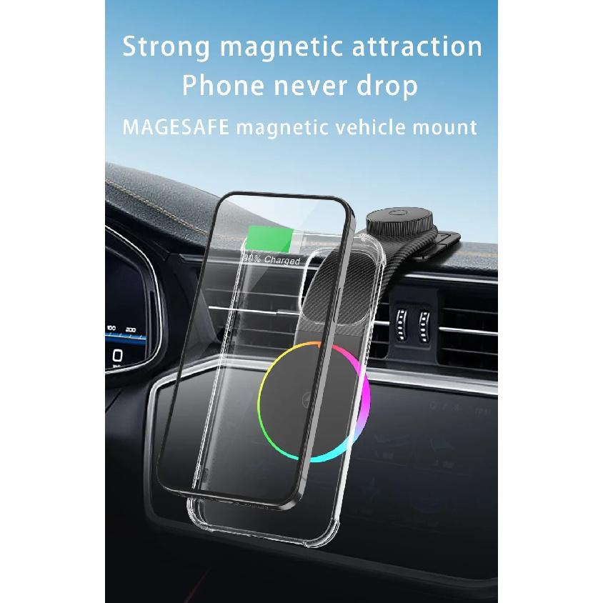 Car Magnetic GPS Phone Holder Stand 15W Wireless Charger Cellphone Bracket For Magsafe iPhone 17~12 Pro Max Fast Charging Mount