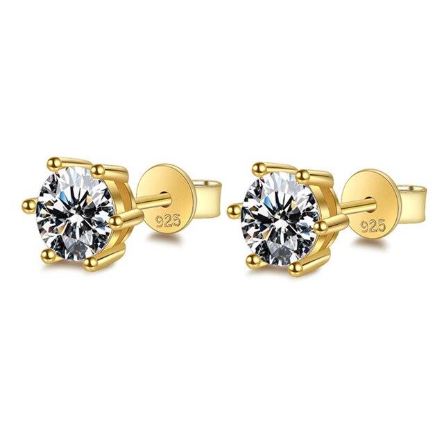 2ct Moissanitové náušnice pre ženy 925 Sterlingové striebro so žltým zlatom Potiahnuté Diamantové puzety Svadobné Luxusné Šperky Darček