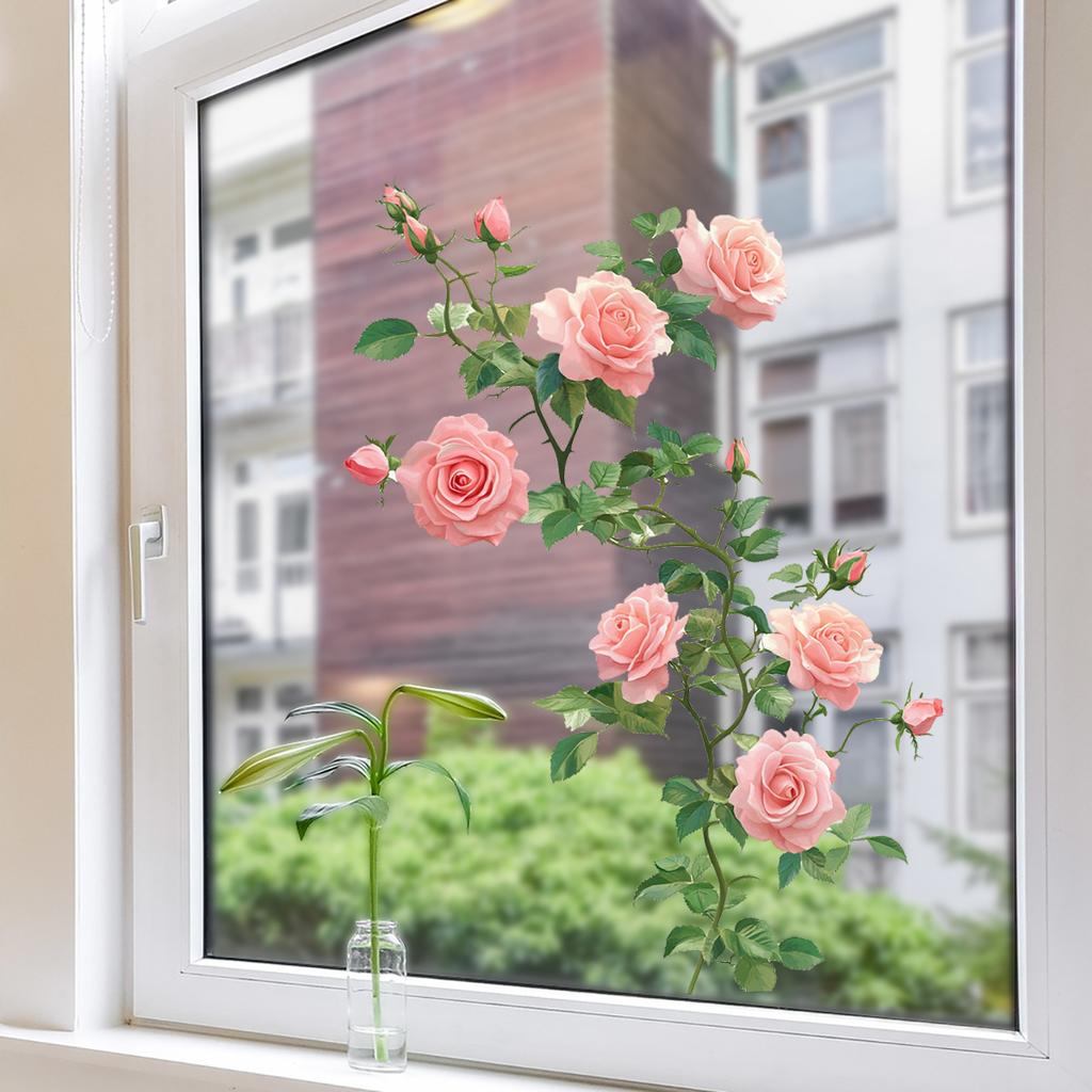 Peony Flower Vine Window Sticker for Bedroom Balcony Glass Home Decoration Self-Adhesive Wall Art
