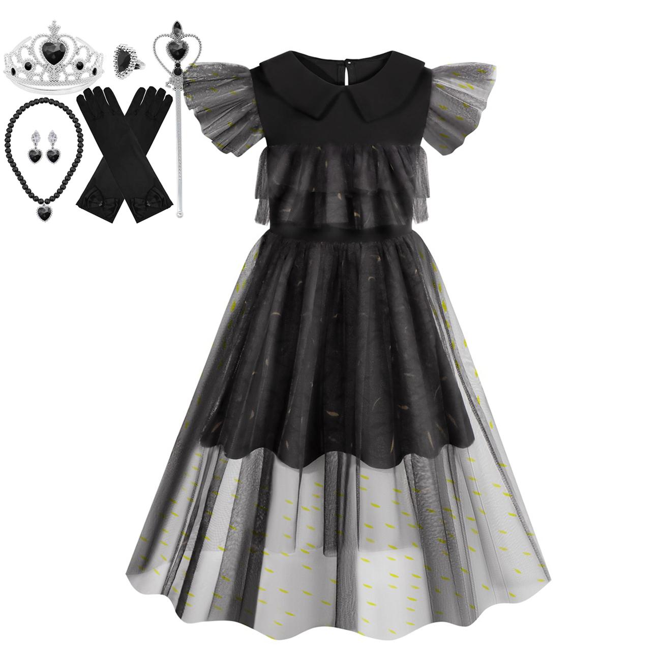 

Кіно Середа Косплей Сукні Середа Аддамс Косплей Костюм Готичний вітер Діти Дитячі сукні Костюми для вечірки на Хелловін 110