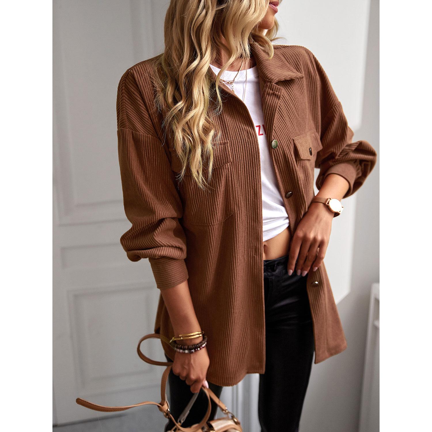 

Женская зимняя однотонная вельветовая куртка с длинным рукавом на пуговицах, свободное пальто 4XL коричневый