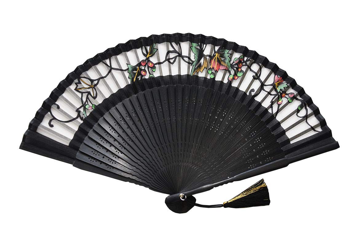Женский шелковый веер с вырезкой из бумаги, короткий веер, узор с виноградом, черный