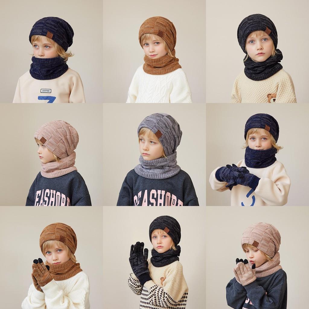 Kids Knitted Hat And Gloves Set For Winter Warmth With Neck Protector For Children
