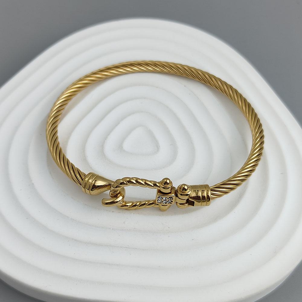 New Steel Wire Button Pattern Horseshoe Gold-plated Stainless Steel Bracelet 18K, High Quality Waterproof Couple Bracelet, Wife