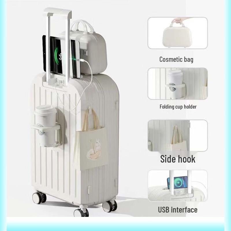 Aofiya 22-inch Lightweight Carry-on Luggage with USB & Cup Holder