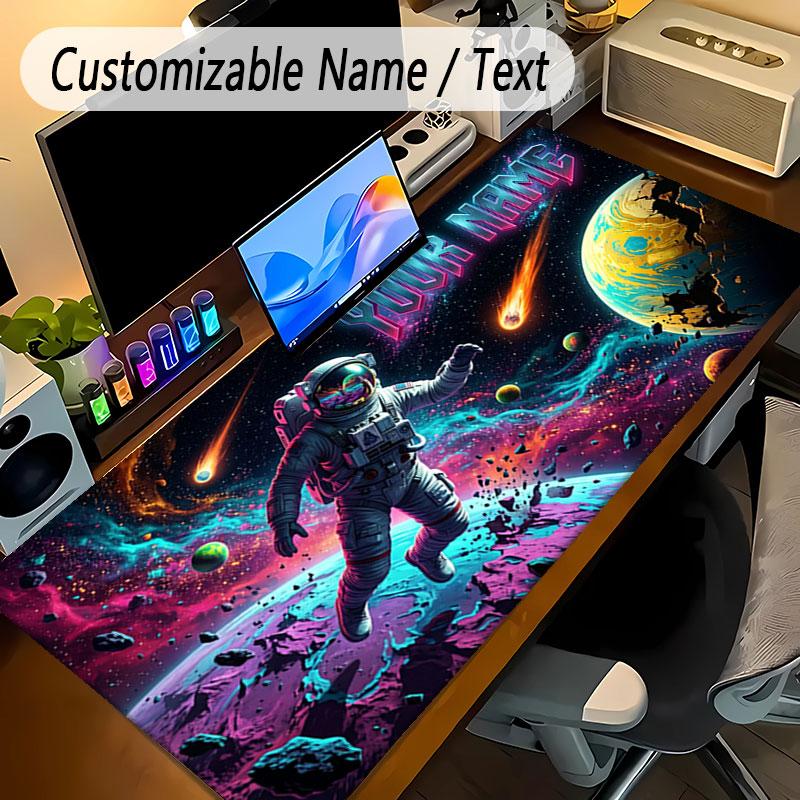 Astronaut Space Theme Personalized Mouse Pad Custom Name Text Non Slip Desk Pad For Laptop Office Desktop