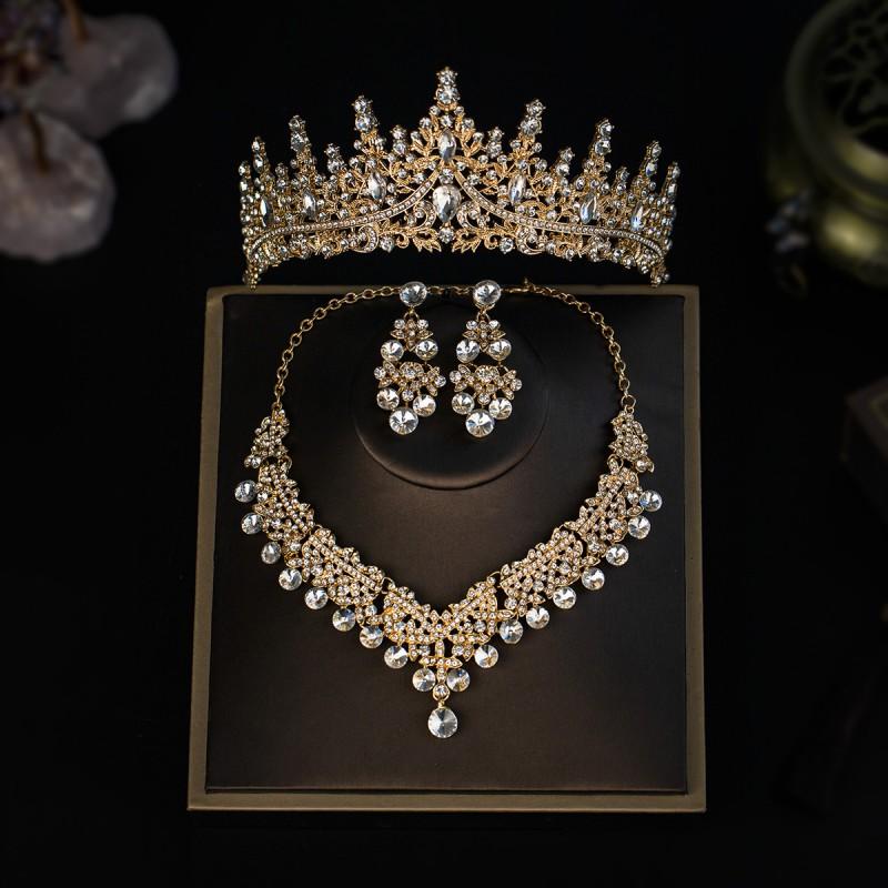 Elegant Bridal Jewelry Set Crown Necklace Earrings Hairpiece Alloy Rhinestone Wedding Party Accessories Women