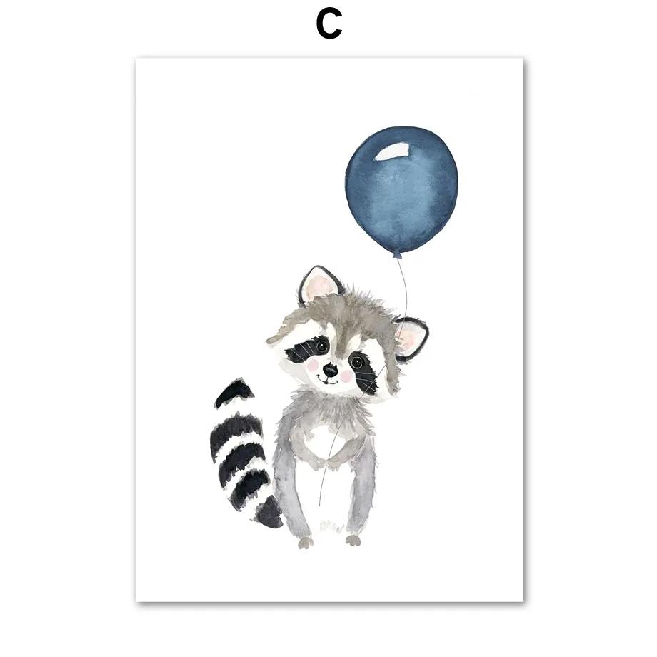 Canvas Painting Cute Raccoon Squirrel Penguin Balloon Nordic Wall Art Posters And Prints Nursery Wall Pictures Kids Room Decor