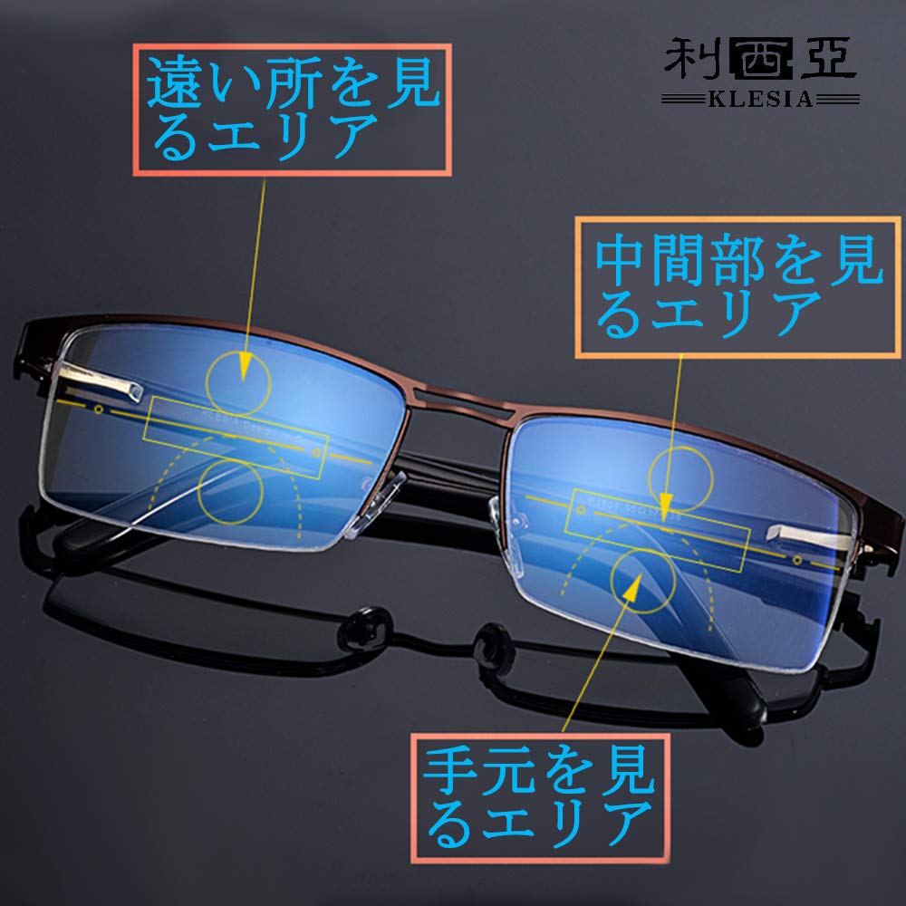 KLESIA Reading Progressive Memory Blue Light BK Glasses, Focusing, Bifocal, Alloy, Compatible, (Frequency 1.5)