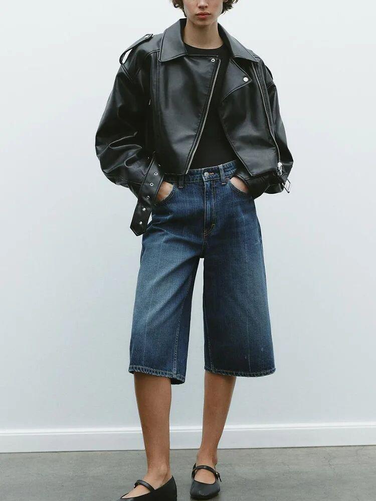 European & American Retro Washed Faux Leather Lapel Motorcycle Jacket - Bestseller 2025