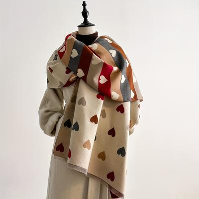 Elegant Women's Reversible Heart Print Scarf Shawl - Soft and Warm Heart Pattern, Perfect for Parties, Dates, and Casual Wear Women's Winter Scarf