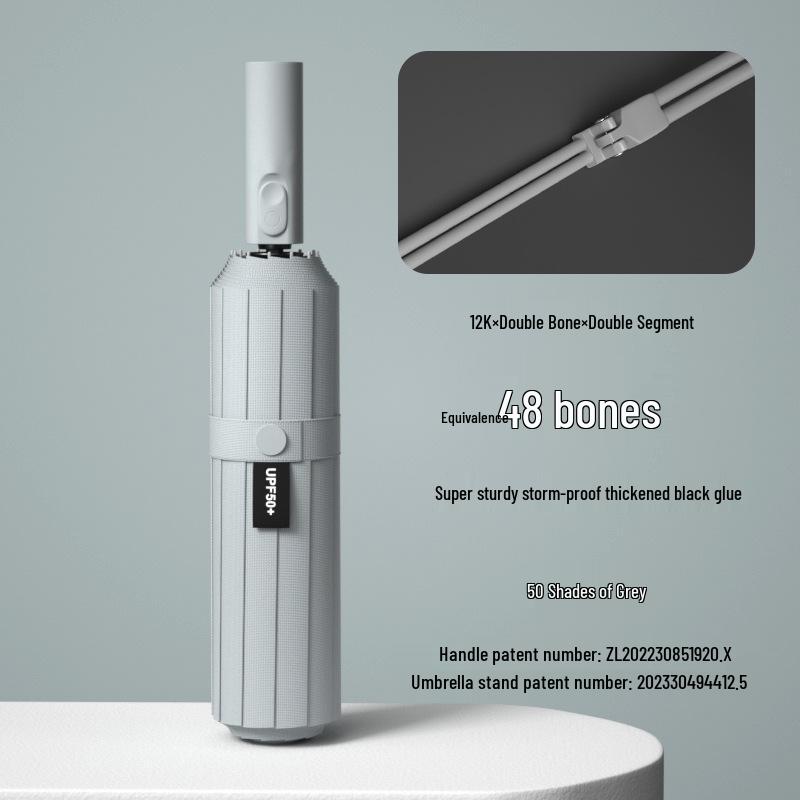 Automatic Stormproof 48-Rib Dual-Use Sun & Rain Folding Umbrella with Black Glue for Sunshade & Protection