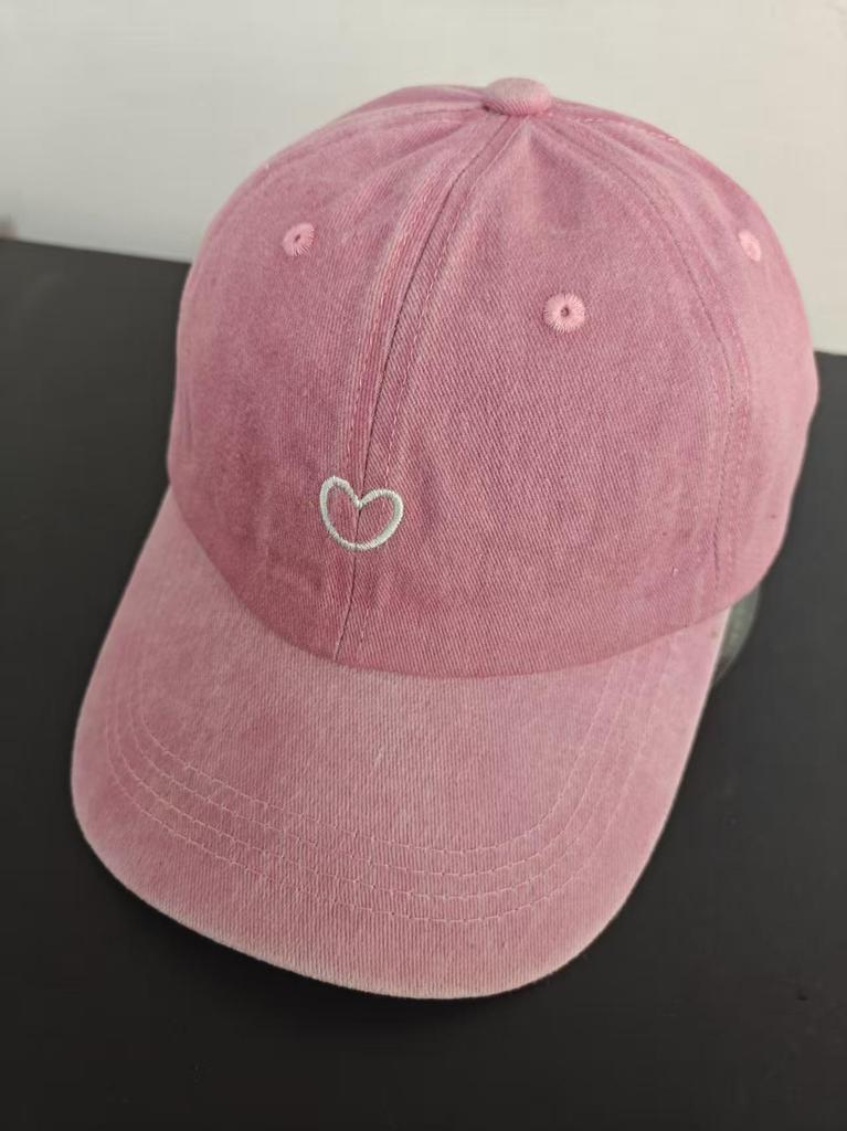 Vintage Washed Women's Baseball Cap with Heart Embroidery - Soft, Casual Outdoor Sun Hat