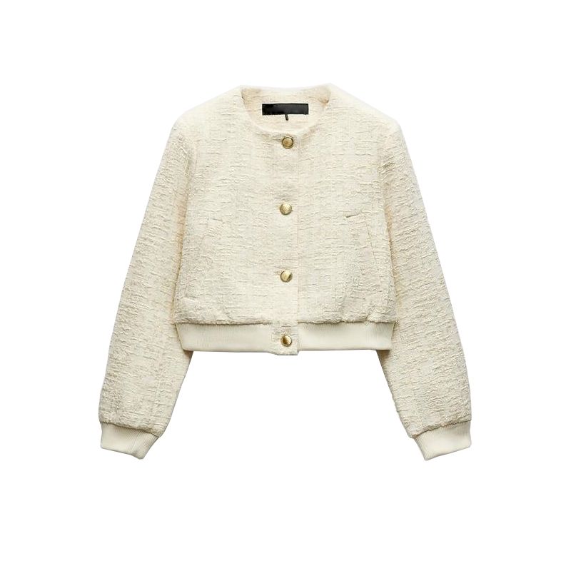 Spring New Women's Clothing Fashion Wind Elegant Texture round Neck Long Sleeves Casual Pilot Jacket 3046329