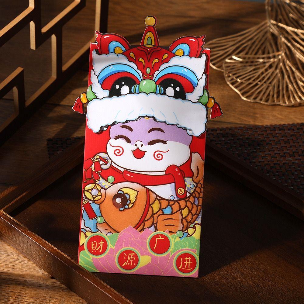 6pcs/set Lion Dance Red Envelope Snake Year Lucky Money Bag Cute Red Packet Spring Festival