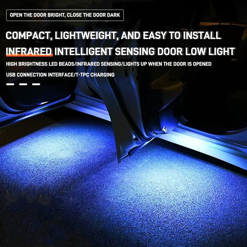 Led Car Door Light USB Rechargeable Welcome Light Infrared Induction Auto Door Safe Anti-collision Emergency Warning Signal Lamp