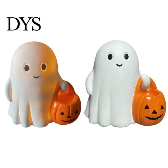 Halloween Party Supplies Holding Pumpkin Ghost Figurine, Spooky Statue with Glowing Desk Ornament Night Light, Resin for Tabletop Centerpiece Figurine