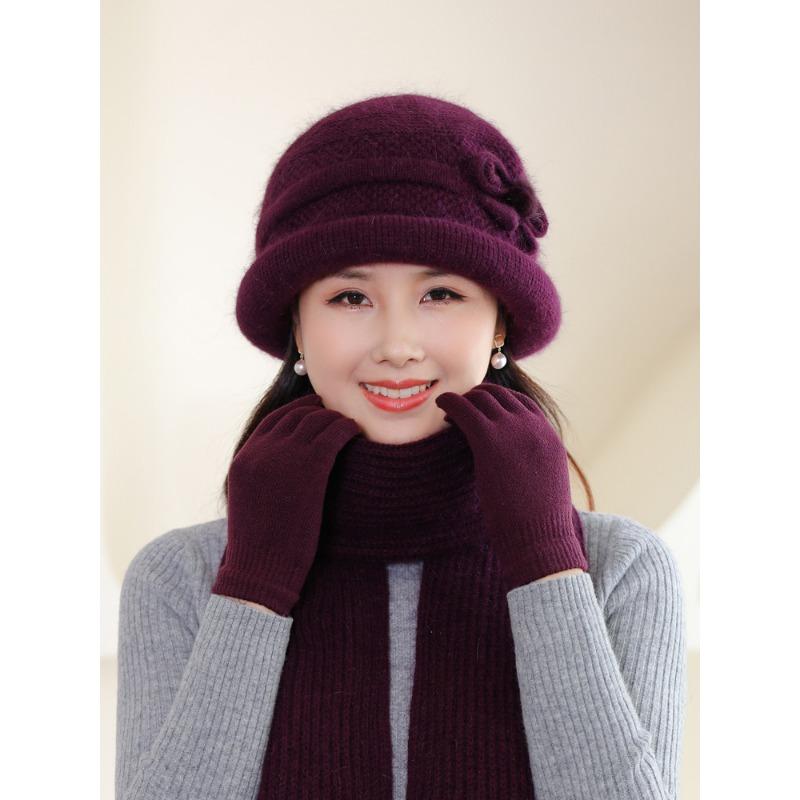 

Комплекти з 3 предметів Шапка для матері середнього віку, Шарф, Костюми в рукавичках Жіноча товста тепла вовняна шапка для бабусі похилого віку, Шарф, Рукавички, Набори з 3 предметів one size темно-фіолетовий колір