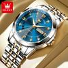 OLEVS Watch for Men Solid Steel Strap Fashion Rhombus Mirror Dual Calendar Business Men's Wristwatch Original Quartz Watch 3759