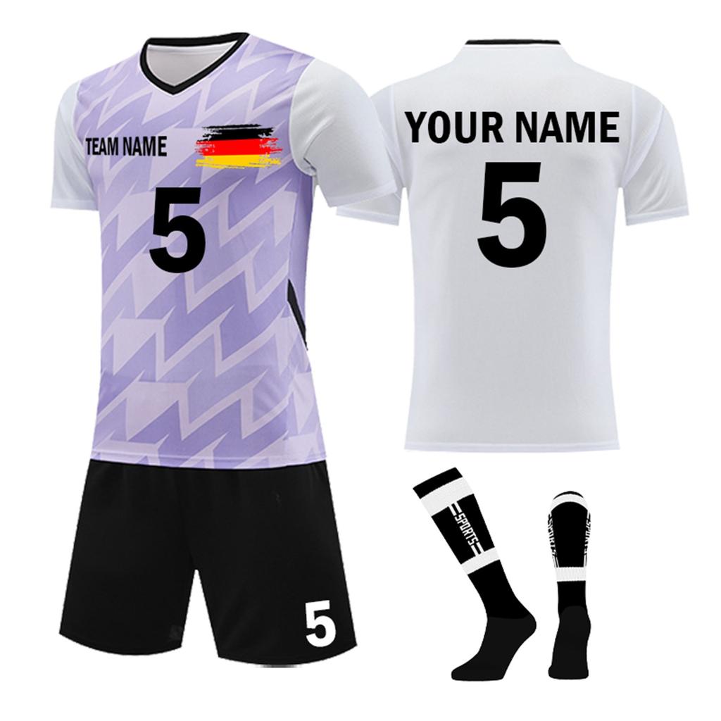 Men's Soccer Uniform Set Short Sleeve Jersey and Shorts with Socks for Team Training and Match Play