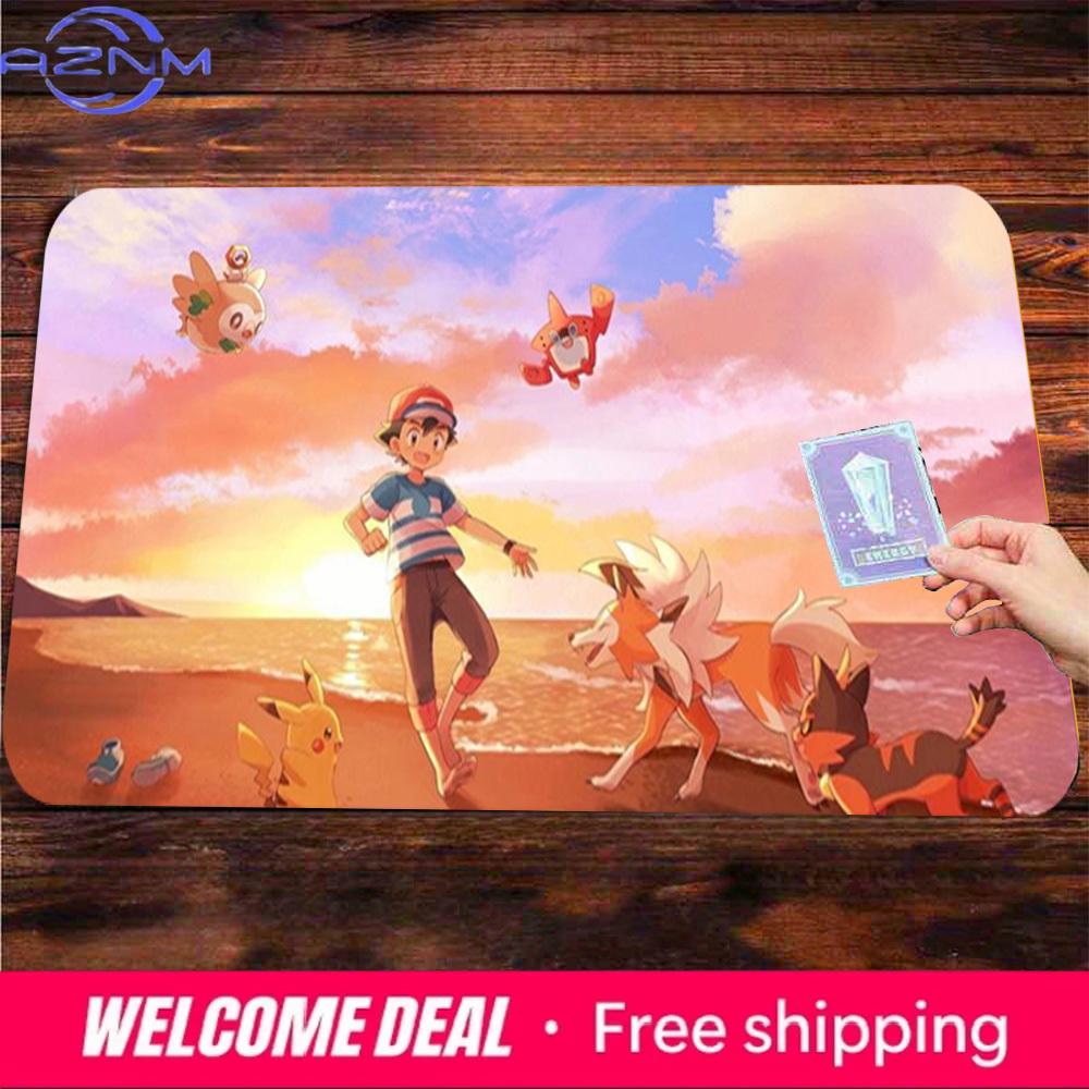 Pokemon Anime Beach TCG Playmat NonSlip Rubber Washable Card Game Mat 30x80x0.2cm
