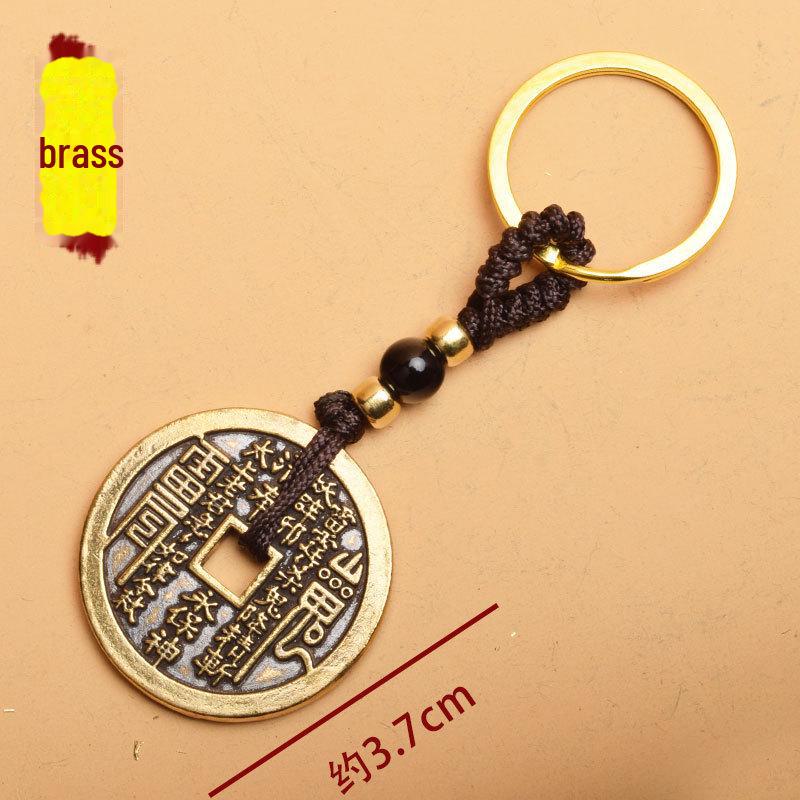 Brass Keychain: 2024 Tai Sui Jiachen Dragon Year Pendant with Mountain Ghost Money and Six-Character Mantra Gawu Box.