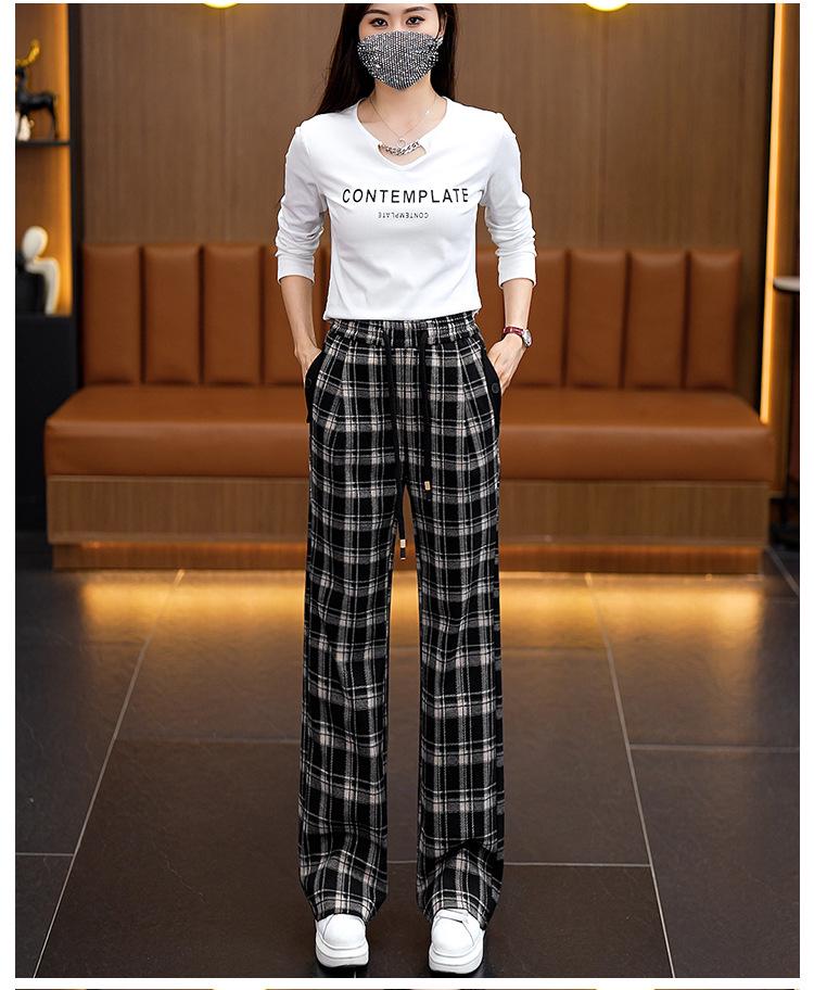 Women's High-Waisted Plaid Wide-Leg Pants - Spring Slimming Casual Drape Style