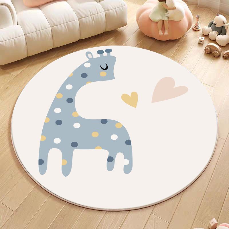 Cartoon Animal Faux Cashmere Rug - Cute Round Bedside Mat for Bedroom, Living Room, or Children's Playroom