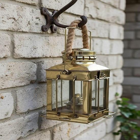 Solid Brass Nautical Ship Anchor Lantern Handmade Maritime Kerosene Oil Lamp Rustic Farmhouse, Decor Accent for Home, Patio